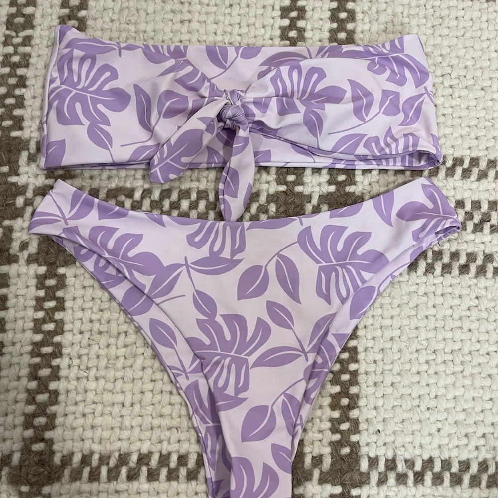 Purple Leaf Print Bikini Set